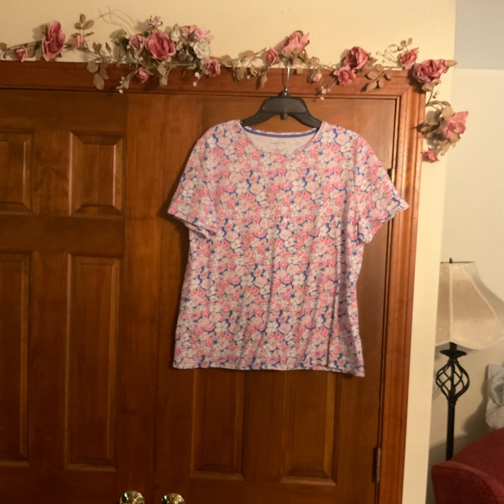Talbots Pink and Blue Floral Short Sleeve Tee